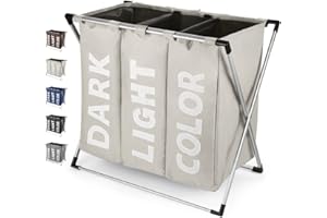 Rieeyrslza Wäschesortierer mit 3 Fächern 102L Oxford-Tuch Wäschesammler Trio Wäschekorb Faltbare Praktische Aufbewahrung Klassifizierung Faltbare Wäschekörbe mit Tragegriffen (Beige o2)