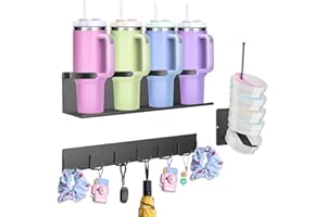 TOWEBOORY 3PCS Magnetic Cup Storage Rack Set, Magnetic Cup Holder for Fridge with Tumbler Lid Organizer and Hooks for S-TANLEY 20oz 30oz 40oz Cups Magnetic Water Bottle Organizer Kitchen Refrigerator Holder