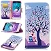 Produktbild Samsung Galaxy J3 Hülle Leder Flip Case Mehrfarbig Baum Muster, Samsung Galaxy J3 2016 DUOS Lederhülle Protective Cover Ledertasche Handyhülle Wallet Brieftasche Tasche Schutzhülle mit Kartenfach Standfunktion, Liebe Eule