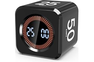 COWVTUJ Pomodoro Timer Cube Visual Productivity Flip Timer for Kids Classroom Desk, 5/10/25/50min& Custom Countdown, Silent&Sound Mode Digital Cube for ADHD Study Work School Game Kitchen (Black)