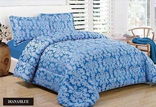 Super Luxury 3pc Jacquard Quilted Bedspread Comforter Throw Set (Super King, Diana Blue)