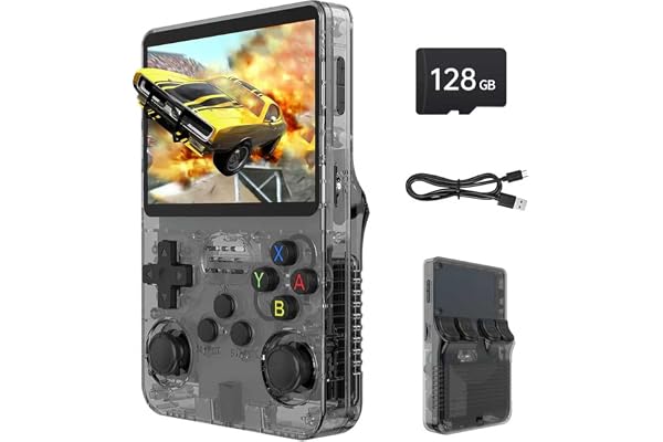 Console de Jeu Portable rétro R36S - 128 Go préchargés, Plus de 40 000 Jeux vidéo Classiques, Compatible avec Plus de 30 émulateurs, Console Portable sous Linux avec écran HD IPS de 3,5 Pouces (Noir)