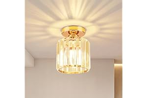ALLOMN Golden Kristall Deckenleuchte, Moderne Kristall-Deckenleuchte Halbbündige Montage LED-Kristall-Kronleuchter Passend für Schlafzimmer Esszimmer Flur Küche Balkon Veranda Eingangsbereich
