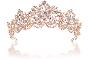 REYOK Corona di cristallo oro rosa signore accessori per capelli da sposa strass principessa corona regina retrò splendido copricapo squisito nobile banchetto festa di compleanno matrimonio