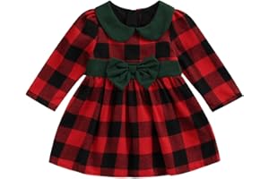 Siyova Abito Bambina di Natale con Stampa Scozzese Abito da Principessa Manica Lunga a Vita Alta con Fiocco Vestito Neonata Bambina Elegante Invernale