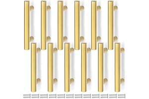 Bwintech 12 Pcs 100MM (64MM Hole Center) Gold Cabinet Pull Handles Kitchen T Bar Handles, Stainless Steel, Ideal for Cabinet, Drawer, Cupboard