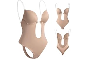 ADIUS Body Scollato Schiena Scoperta, Donna Backless Profondo Scollo A V Body Shapewear, Body Contenitivo Modellante Perizoma Senza Cuciture,Spalline Trasparenti,Regolabile