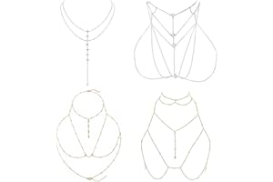 UJBVCX 4PCS Chaine de Corps Femme en Strass Sexy, Soutien-Gorge Chaîne, Collier de Corps en Cristal ChaîneS Poitrine, Chaîne de Corps Bikini Glands ChaîneS été Plage Strass Corps Bijoux