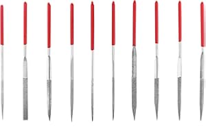 QWORK® Needle File Set, 3x140mm Mini Modelling Files Diamond Files for Metal Plastic Glass Wood Jewelry Rough Carving, 10Pcs