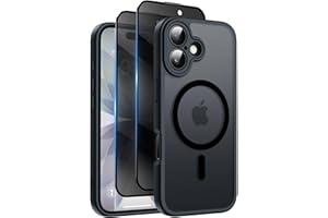 Qasyfanc Funda Magnética para iPhone 17 Compatible MagSafe con 2 Privacidad Cristal Templado Antiespia, Protección de Cámara Carcasa Translúcida Mate Trasera, Fina Antigolpes Negro
