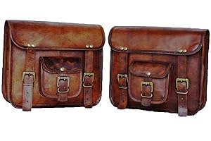 ALASKA EXPORTS - Motorcycle Saddle Bags Brown and Black Leather Side Pouch Saddlebags Saddle Panniers (2 Bags) Motorcycle Bicycle Bike ETC.