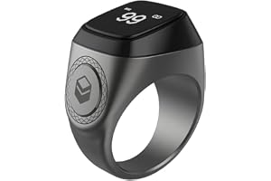 Smart Tasbih Zikr Ring E01, Muslim Prayer Timing Reminder, Oled Display, Tasbih Counter, Smart Ring, Tasbih Ring, Wearable Technology, 5 Time App Notification (Black Gray, 22mm)