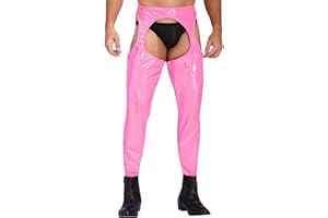 CHICTRY Homme Sissy Pantalon en Cuir Verni Wetlook Brillant Body Pantalon Ouvert Entrejambe et Fesse Vêtement de Nuit Nuisette Sexy Erotique Ouverte Leggings Pants M-3XL