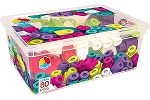 ColorBaby, Grandi Blocchi 80 Pezzi, Scatola Mattoni Maxi, Giocattolo Bambino 1 Anno, Set di Costruzione giganti, secchi Colorati Baby (49287), Colore Trendy