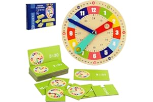 GOUJFOL Orologio Didattico in Legno, Giocattolo Modello Orologio, Giocattolo educativo, Giocattolo Educativo, per Imparare a Dire l'ora per casa, Sala Giochi e Aula