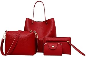 vokkrvModa Borsa da Donna Borsa Tote in Pelle PU Grande Borsa a Tracolla con Cerniera Borsetta Signore Elegante Borse a Mano, Borsa a Spalla, Pochette, Portafoglio 4 Pezzi Set