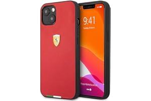 Ferrari CG Mobile Custodia rigida in poliuretano con logo della bandiera italiana in metallo, per iPhone 13 Mini (5.4), rosso