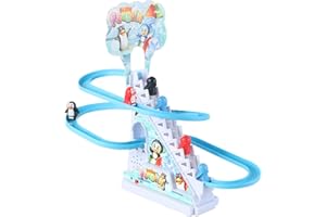 Baoblaze Pinguin Rennset Kleiner Pinguin Rutsche Spielset LED Blinklichter Rennstrecke Spielset Pinguin Treppensteigen Spielzeug für Kinder, 6 Pinguin
