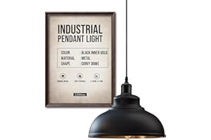 ‎LEDSONE LEDSone Moderner Kronleuchter, Vintage-Hängelampenschirm, industrielle Hänge-Deckenbeleuchtung, ideal für Esszimmer, Bar, Clubs, E27-Sockel (Schwarzes Innengold)