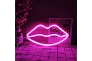 ENUOLI Rose à lèvres néon, signes lèvres Neon Night Light Neon Pink Wall Light Led romantique Art décoratif lumières au néon batterie ou USB Exploité Led Lamp Wall Art Décor pour la fête de Noël anniversair