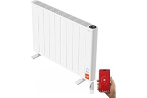 YOEVU | Radiador eléctrico bajo consumo | 2000W | 3 modos | Tecnología TRIAC, Compatible con Alexa, control WiFi y app, pantalla digital, temporizador, montaje suelo o pared, blanco