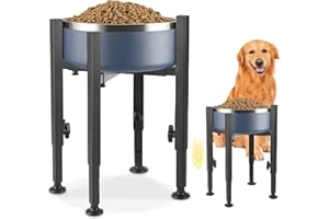 WANDGU Ciotola per cani rialzata da 6,3 a 10,2 pollici: 4 altezze regolabili, supporto rialzato, per cani di taglia media e grande, nero