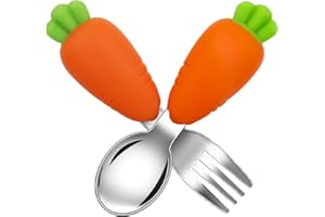 SAMALY Toddler Fork and Spoon Set, 2 Pcs Stainless Steel Kids Cutlery Set Baby Fork and Spoon Childrens Utensils, Children Flatware Weaning and Learning to Use