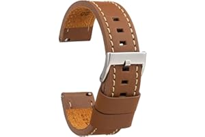 Diloy Bracelet cuir veau ciré style vintage couture blanche – Pour montre sportive ou classique – Tailles 18mm 20mm 22mm 24mm 26mm – Fait main – Noir ou marron 384