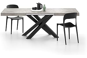 MOBILI FIVER, Table Extensible Emma 140(220) x90 cm, Gris Béton avec Pieds Croisés Noirs, pour 6-10 Personnes, Table Extensible pour Cuisine, Salon, Made in Italy