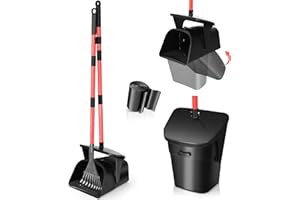 CJYMMFAN Ramasse-Crottes, Kit Poubelle Pivotante et RâTeau pour Chien avec Long Manche MéTal Ajustable, Pelle Crotte avec Sacs à DéChets pour la Cour, Les Promenades, l'herbe et Les Feuilles de Jardin