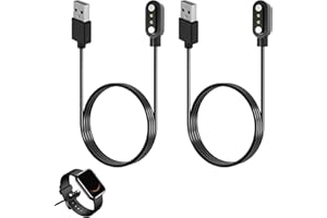 XATGIOUY 2 Pcs 2 Pin 4mm Magnetic Smart Watch Charger, Magnet Charging USB Cables, Universal Compatible with Dafit, Nerunsa, Radley, Reflex Active and More, Portable Quick Charge Cable, 60cm Length, Black (2)