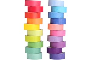 GWHOLE 20 Rolls Washi Tape Set,1.5cm x 5m Rainbow Writable Masking Tape for Scrapbook DIY Crafts Planner Decoration, Multicolor