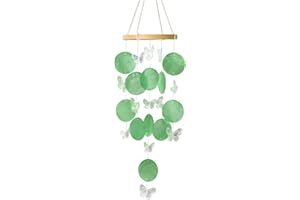 ALYXEN Windspiel - Schmetterling Muschel Windspiele - Boho Deko Muschel Traumfänger Perlmutt Windspiele Garten Deko Muschele Kette Girlande Deko für Fenster Wohnzimmer Garten Zimmer Terrasse & Balkon (Grün)