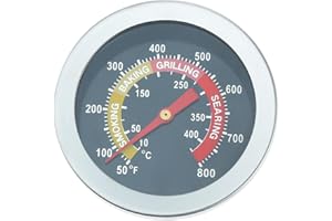Hicello Dial-52MM 10-425℃ BBQ Barbecue Temperature Gauge, Charcoal Grill Smoker Thermometer, Pit Barbecue Thermometer Fahrenheit and Heat Indicator for Meat Cooking Port Lamb Beef