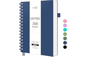 RETTACY Cuaderno A5 con Puntos, Cuaderno en Espiral, 300 Hojas/150 Páginas para Escribir, 100 g/m², Tapa Dura de PVC, para Mujeres, Hombres, Trabajo, Oficina, Escuela, 14,5 x 21 cm, Azul Marino
