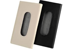Oiieco 2 Pack Car Sun Visor Tissue Holder, Premium PU Leather Tissue Box for Car, Hanging Napkin & Face Mask Holder, Universal Fit Car Interior Accessory (Black & Beige)