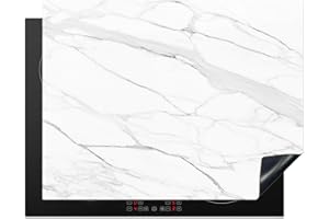 KitchenYeah© Coperchio Piano Cottura 77x59 cm Cucina Copri Fornelli Tappetino Induzione Antiscivolo Piastra Protezione Marmo - Bianco - Linea - Motivi - Lusso - Aspetto del marmo