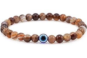 Lameybrt Natural Agate Evil Eye Bracelet for Men Protective Bracelet