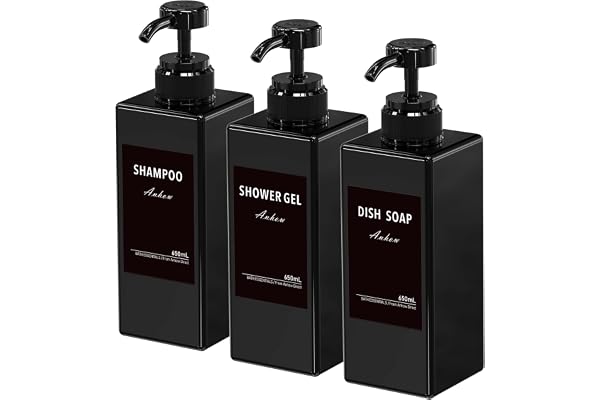 3 st påfyllningsbara flaskdispensers, 650 ml, för duschgel och schampo, duschbehållare med 16 vattentäta etiketter, för badrum, resor, hotell