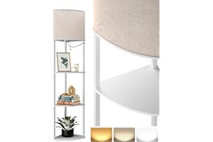 ‎ADDLON addlon 4 Stufige Stehlampe mit Regal, Stehleuchte mit Regal 3 Farbtemperaturen 3000-6500K, Standleuchte ablage mit E27 Fassung, Stehlampe für Wohnzimmer Schlafzimmer Büro, Weiß