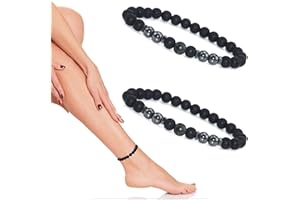 IOPYKKOA Antihinchazón obsidiana negra tobillera adelgazante, drenaje linfático, terapia magnética natural, obsidiana, pulsera tobillera antivarices