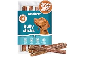 AmeizPet Bully Pizzle Stick para Perros y Achorros 4 Piezas, Nervios De Toro para Perros De Larga Duración, Palos Carne para Perros para Masticar Perros para Entrenamiento, 12 cm (4.7")