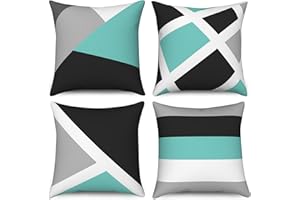 Hnmdmyi Funda de Cojín Turquesa 50x50 Set de 4, Gris y Negro Rayas Abstractas Modernas Geométricas Simples Funda de Cojín de Lino Decorativa para Sofá Cama Jardín Exterior Home Decor