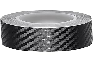 Juttzzei Film Carbone Voiture, 12mm x 10M Carbone Adhésif, PVC Bande Autocollante Voiture, Autocollant Carbone pour Voiture, Moto, Bateau et Modélisme (Carbone Noir)