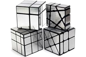 Yealvin Espejo Cube Set, Cubo de Espejo 1×3×3 2×2 3x3 y 3x3 Espejo Hot Wheels Cubo Puzzle para Desarrollo de Inteligencia Brain Teaser 4 Pack -Plata