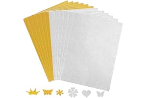 QIKAARA 12 Blatt Glitzerpapier zum Basteln und Gestalten,21x29.7cm A4 Glitzer Papier,250g/m² Glitterkarton Bastelpapier für DIY Grußkarten Scrapbooking Glitter Craft Paper Cardboard,Gold+Silber