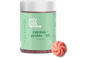Jelly Pills Calcium 240 mg avec Probiotiques & Vitamines D3 + K2 – 70 Gummies Véganes – Sans Sucres Ajoutés – Saveur Fraise – Pour les Os, les Dents et la Digestion