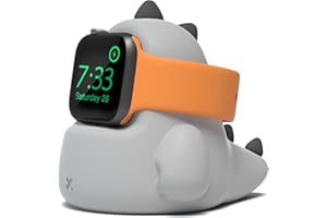 ELETIUO Charging Stand Compatible with Apple Watch Series Ultra/8/SE2/7/6/SE/5/4/3/2/1 (49/45/44/42/41/40/38mm), Dinosaur iWatch Charging Station with Night Mode, Grey