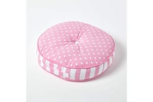 HOMESCAPES Pink Round Floor Cushion Large Decorative Circular Children’s & Garden Seat Pad with Polka Dot Pattern, Pre-Filled 100% Cotton Indoor and Outdoor Cushion, 43cm