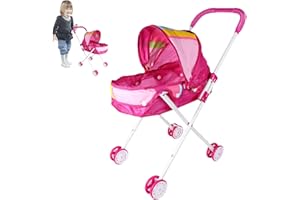 Rianpesn Poussette Landau pour Poupée - Poussette réaliste 2 en 1 pour poupées avec Berceau Amovible - Landau avec nacelle, auvent rétractable et poignée Souple - pour poupées jusqu'à 18"